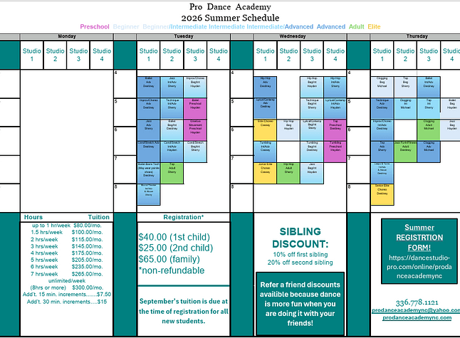 Summer 26 Schedule